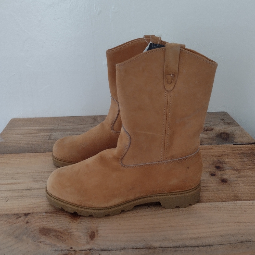 Golden Retriever Vintage Tan Leather Slip On Hiking Boots NWT Made in USA
